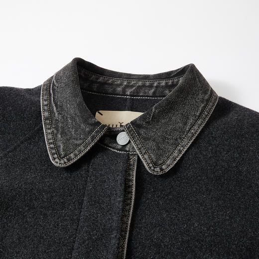 谜底大廓形大衣长袖2025冬季新品绵羊毛复古牛仔拼接女254MD1708 商品图3