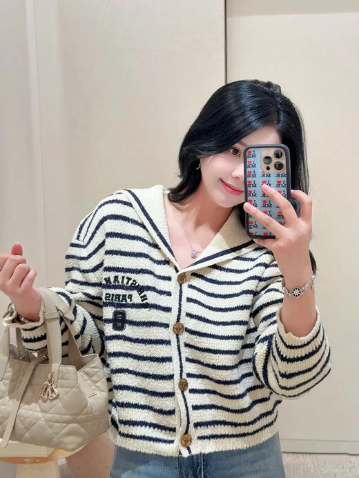 迪奥 25秋冬新款 披肩翻领条纹针织开衫(TM) 商品图4