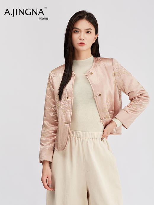 【缎面刺绣】阿菁娜冬季新款中式缎面棉服刺绣提花盘扣设计矜贵色调显气质F30D215006 商品图2