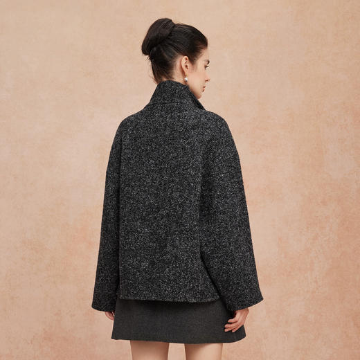 QH909斯尔丽2025新款韩版宽松廓形斜纹杂花纹理时尚双面双色羊毛大衣 商品图7