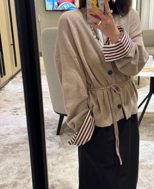 1118-6 设计感 BC假两件 钉珠条纹超长袖 可卷袖 针织开衫 我穿L码 商品图3