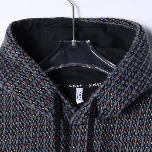 SDSA男士秋冬新款痞帅男装高级感绒毛条纹抽绳连帽卫衣百搭上衣 商品图1