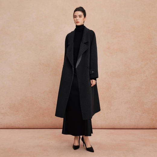 QH919斯尔丽25新款双面双色正反两穿双排通勤优雅气质简约长外套 商品图11