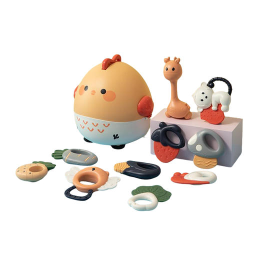 【积分兑换】BEBETOUR婴儿摇铃&牙胶10件 可水煮带萌鸡收纳盒 BE301 商品图0