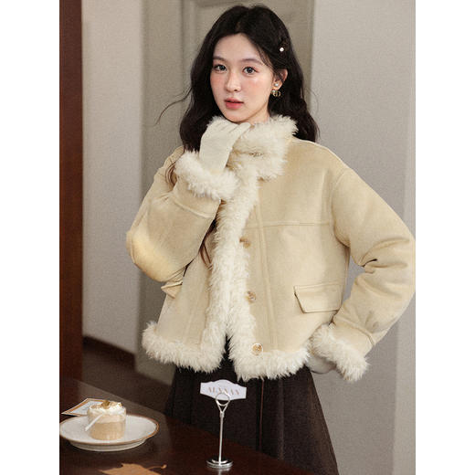 鹿向南「烟波浩渺」法式千金风黄色短外套女2025秋冬宽松厚款开衫 商品图2