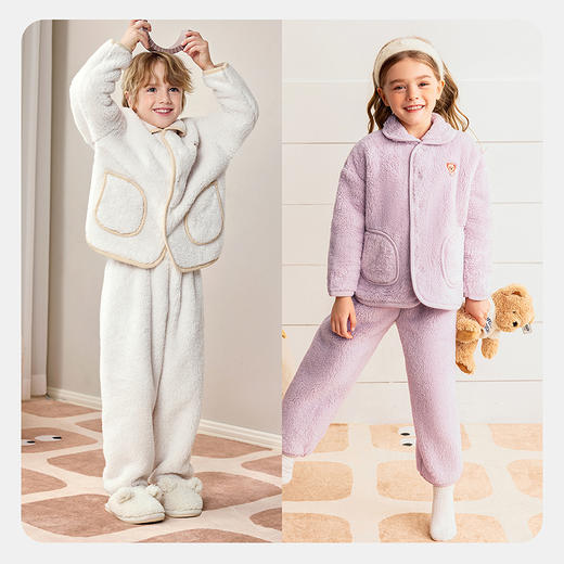 【泰迪熊IP联名】迷你巴拉儿童家居服套装男女童可外出亲子加绒款 商品图2