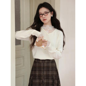 鹿向南「云糯承光」杏色高级慵懒毛衣女秋冬装新款法式针织衫上衣