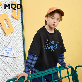 【MQD】男童25春学院风假两件拼接条纹卡通上衣中大童卫衣