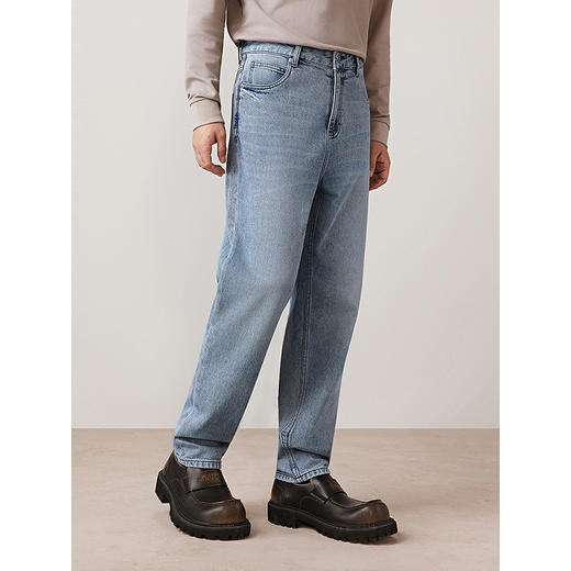 GXG男装  重磅做旧水洗中腰雪花宽松锥型中腰牛仔裤 2025秋季热卖款 商品图2