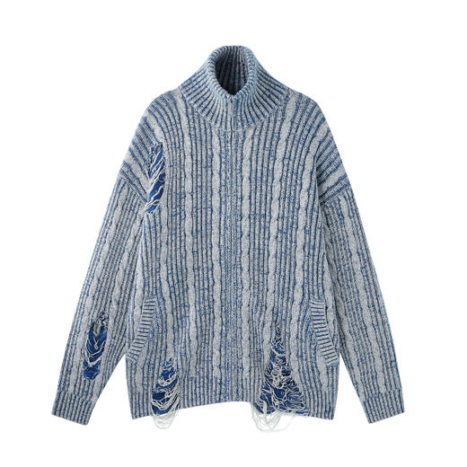 BJHG不计后果复古做旧毛衣男款冬季新款重磅仿牛仔水洗保暖外套女 商品图3