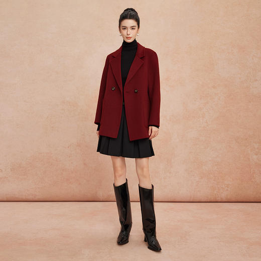 QH908斯尔丽2025新款软糯滑爽一手长及臀时尚减龄H型双面呢羊毛大衣 商品图3