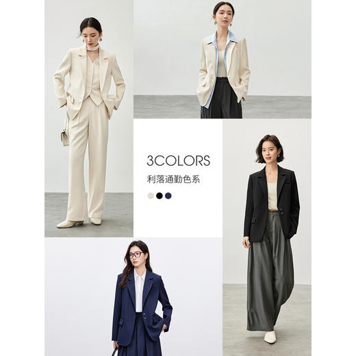 【内购】气质通勤平驳领带肩垫单排扣装饰盖袋宽松西装外套-143X56552 商品图3