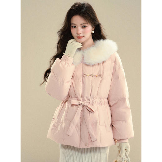 鹿向南「心境澄明」90鸭绒气质粉色羽绒服女秋冬收腰加厚保暖外套 商品图2