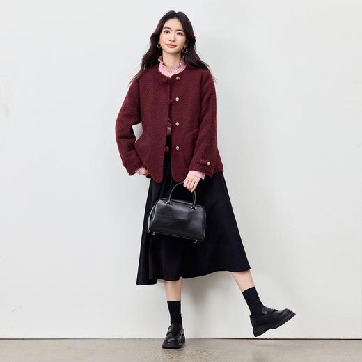 【内购】【夹棉保暖】优雅通勤圆领花瓣宽松显瘦厚保暖不臃肿羊羔绒外套-154WJ4029 商品图2