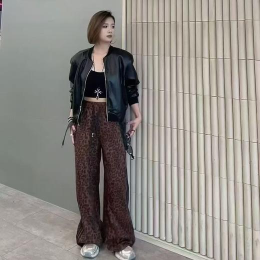 NC松紧腰抽绳豹纹阔腿裤50907（咖啡）秋季153240100321 商品图1