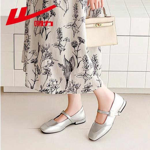 回力女鞋2025秋季爆款高级感浅口皮鞋女一字法式玛丽红色单鞋方头 商品图2