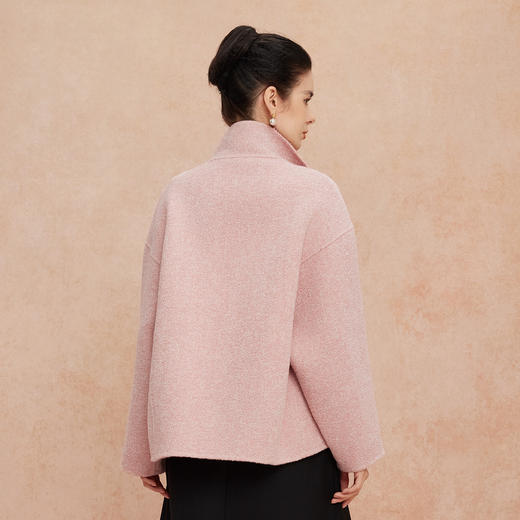 QH909斯尔丽2025新款韩版宽松廓形斜纹杂花纹理时尚双面双色羊毛大衣 商品图1