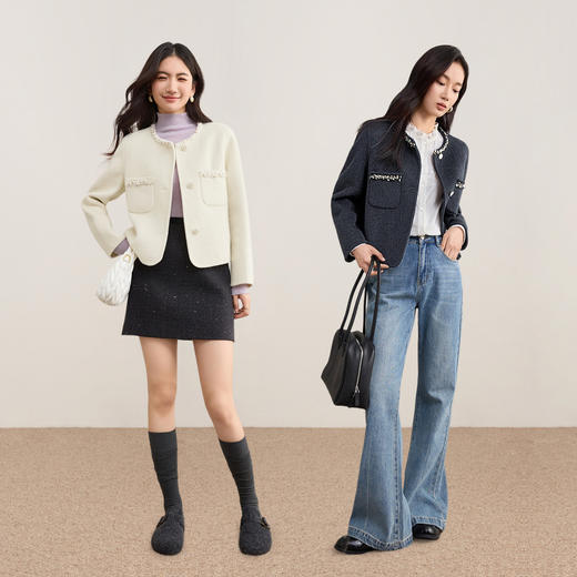 【内购】【轻奢小香风】65支绵羊毛重工花边钉珠小香风利落短款毛呢外套-W54OE2038 商品图2