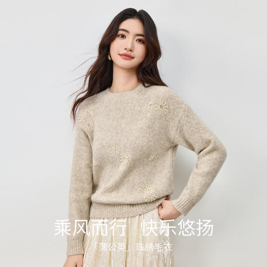 【内购】【蒲公英珠绣】时尚洋气圆领宽松落肩显瘦含绵羊毛软糯弹力厚毛衣-W54EE3854 商品图1