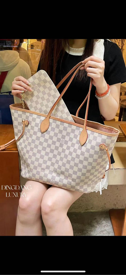 LV nf 中号 白棋盘格 白内里 购物袋 商品图4