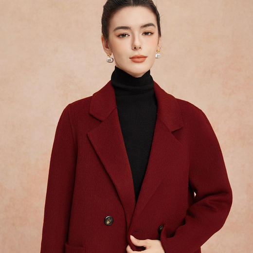 QH908斯尔丽2025新款软糯滑爽一手长及臀时尚减龄H型双面呢羊毛大衣 商品图4