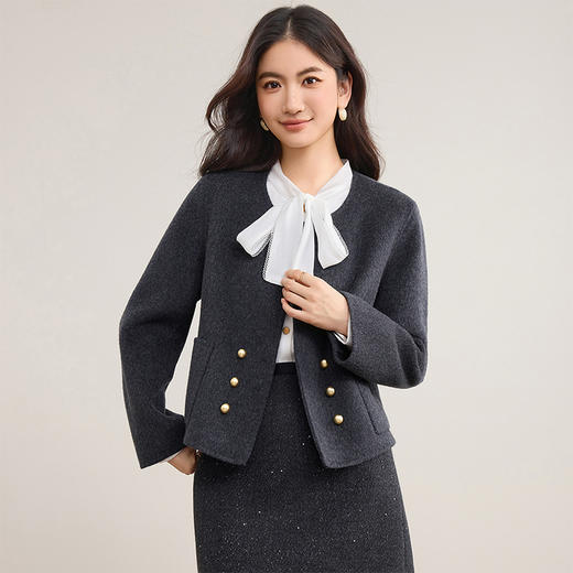 【内购】高原软黄金绵羊毛短款廓型感双排扣双面呢外套-W44O56625 商品图1