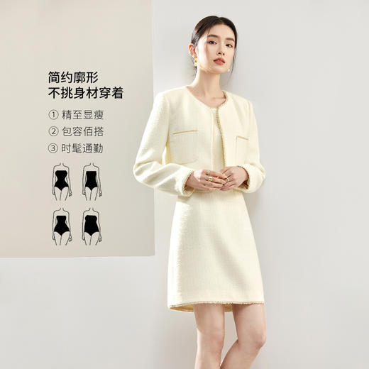 【内购】珍珠花边织带圆领小香风外套短款直筒吊带连衣裙洋气套装-153ZC3241X 商品图2