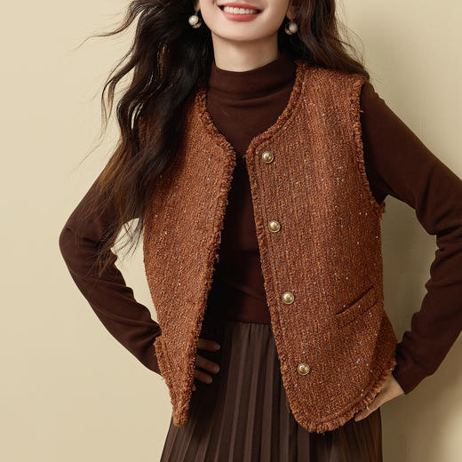 【11/19新品】熙世界轻奢千金小香风套装裙女秋冬新款绵羊毛呢马甲连衣裙两件套 商品图4