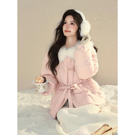 鹿向南「心境澄明」90鸭绒气质粉色羽绒服女秋冬收腰加厚保暖外套 商品图4