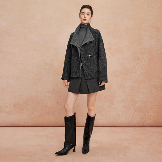 QH909斯尔丽2025新款韩版宽松廓形斜纹杂花纹理时尚双面双色羊毛大衣 商品图9