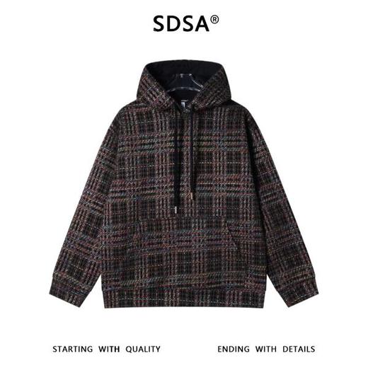 WY1340SDSA男士秋冬新款痞帅男装美式复古彩色格子抽绳连帽卫衣宽松潮流 商品图1