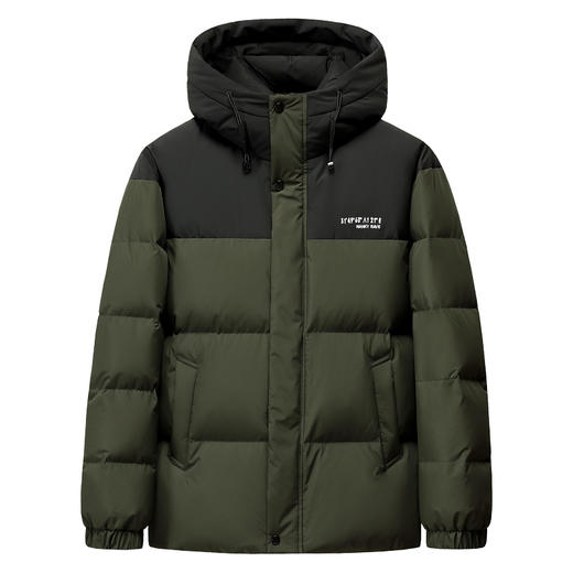 半身缘男女装 冬季男女同款情侣款连帽撞色拼接户外肌理感格纹羽绒服2556 商品图7