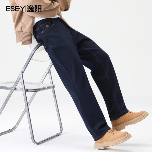 【逸阳男裤-深蓝色-加绒-直筒牛仔】逸阳冬款加绒不易褪色保暖牛仔直筒裤1618 商品图7