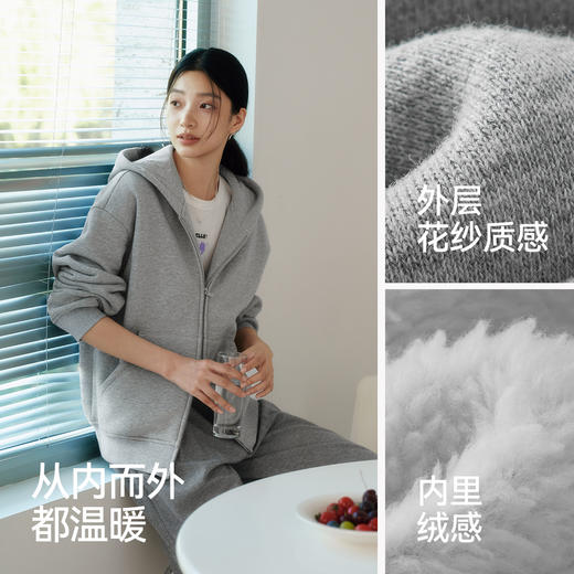 森马外套女摇粒绒落肩宽松慵懒气质冬2025新款简约连帽夹克ins潮 商品图4