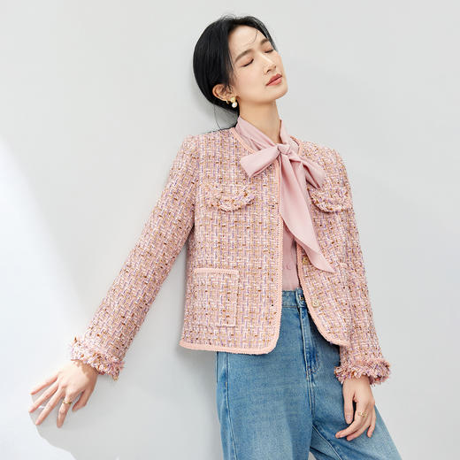 【内购】时尚优雅金属扣小个子休闲真口袋上衣编织棉料小香风外套-153WA3218X 商品图2