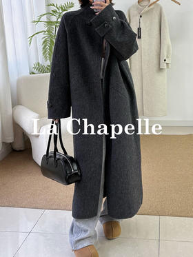 会员福利【69.2%绵羊毛双面呢】拉夏贝尔/La Chapelle官网2k+立领廓形绵羊毛大衣~松弛氛围感气质长款外套