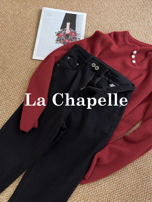 会员福利【12oz高弹+衣橱必备】拉夏贝尔/La Chapelle高腰两粒扣显瘦铅笔裤小脚裤牛仔裤 商品图2
