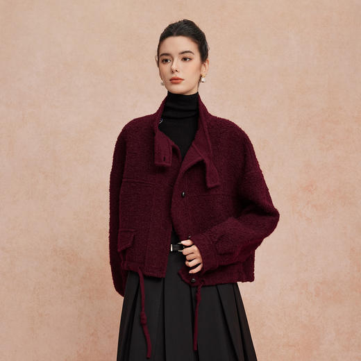 QH911斯尔丽25新款含苏力羊毛颗粒质感宽松斗篷感配同面料时尚羊毛大衣 商品图2