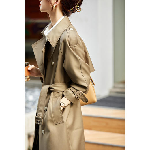 【内购】简约个性飒美复古双排扣腰带中长款风衣-153FA3910X 商品图2