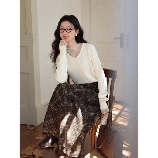 鹿向南「云糯承光」杏色高级慵懒毛衣女秋冬装新款法式针织衫上衣 商品图4