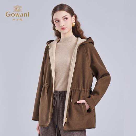 乔万尼2025冬新品连帽设计抽绳轻休闲羊毛驼绒混纺短款大衣外套ED4A793 商品图1