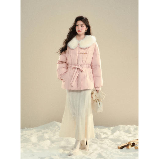 鹿向南「心境澄明」90鸭绒气质粉色羽绒服女秋冬收腰加厚保暖外套 商品图1