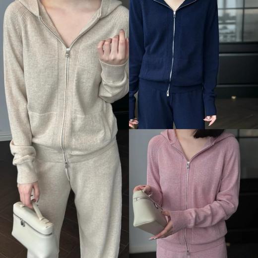 重磅渠道   lp飞行羊绒套装 连帽拉链针织衫/针织休闲裤   baby山羊绒 小绒面 不易起球！ 商品图1