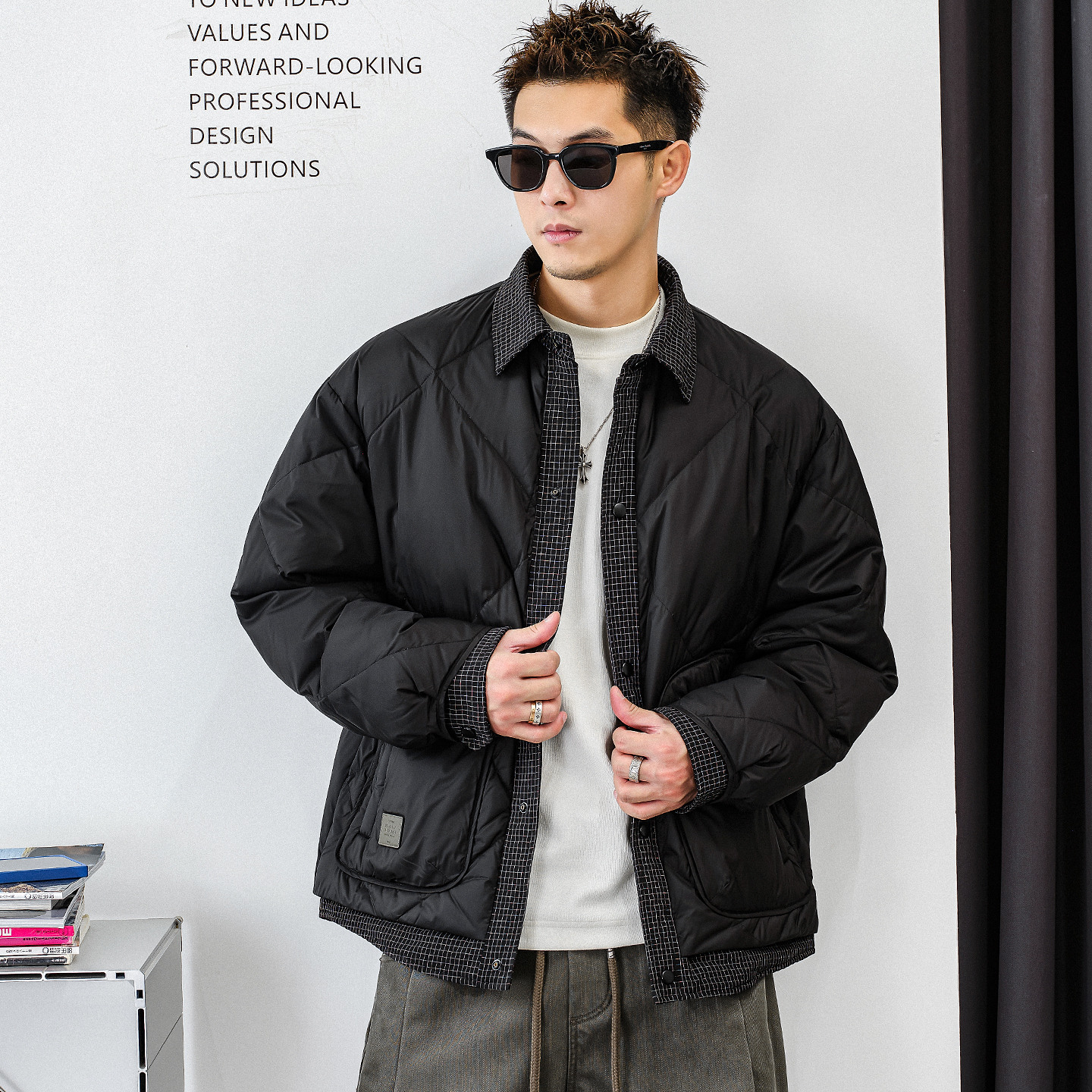 徐太浪【菱格纹绗缝】格子开襟羽绒服男冬季保暖防寒大码男士外套