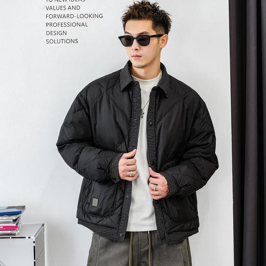 徐太浪【菱格纹绗缝】格子开襟羽绒服男冬季保暖防寒大码男士外套 商品图0