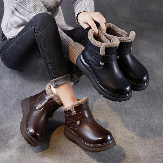 头层牛皮女鞋加绒保暖雪地靴，防滑舒适真皮东北棉鞋ZM258763 商品图1