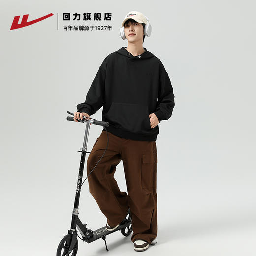 回力连帽卫衣男春秋款黑色重磅美式帽衫宽松休闲加绒秋冬男士外套 商品图2