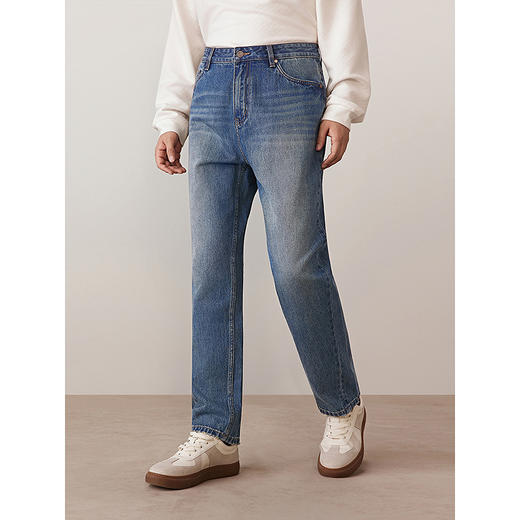 GXG男装  重磅做旧水洗弯刀宽松锥型潮流中腰牛仔裤 2025秋季新品 商品图2