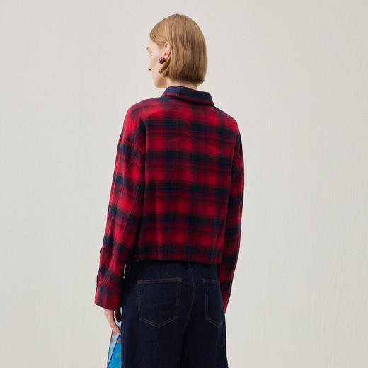 谜底格纹衬衣长袖2025冬季新品复古红格磨毛撞色衬衫女254MC1661 商品图2