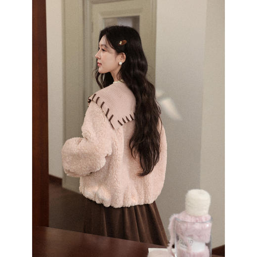 鹿向南「雾都恋人」粉色短外套时尚V领秋冬季外搭开衫小众上衣女 商品图3